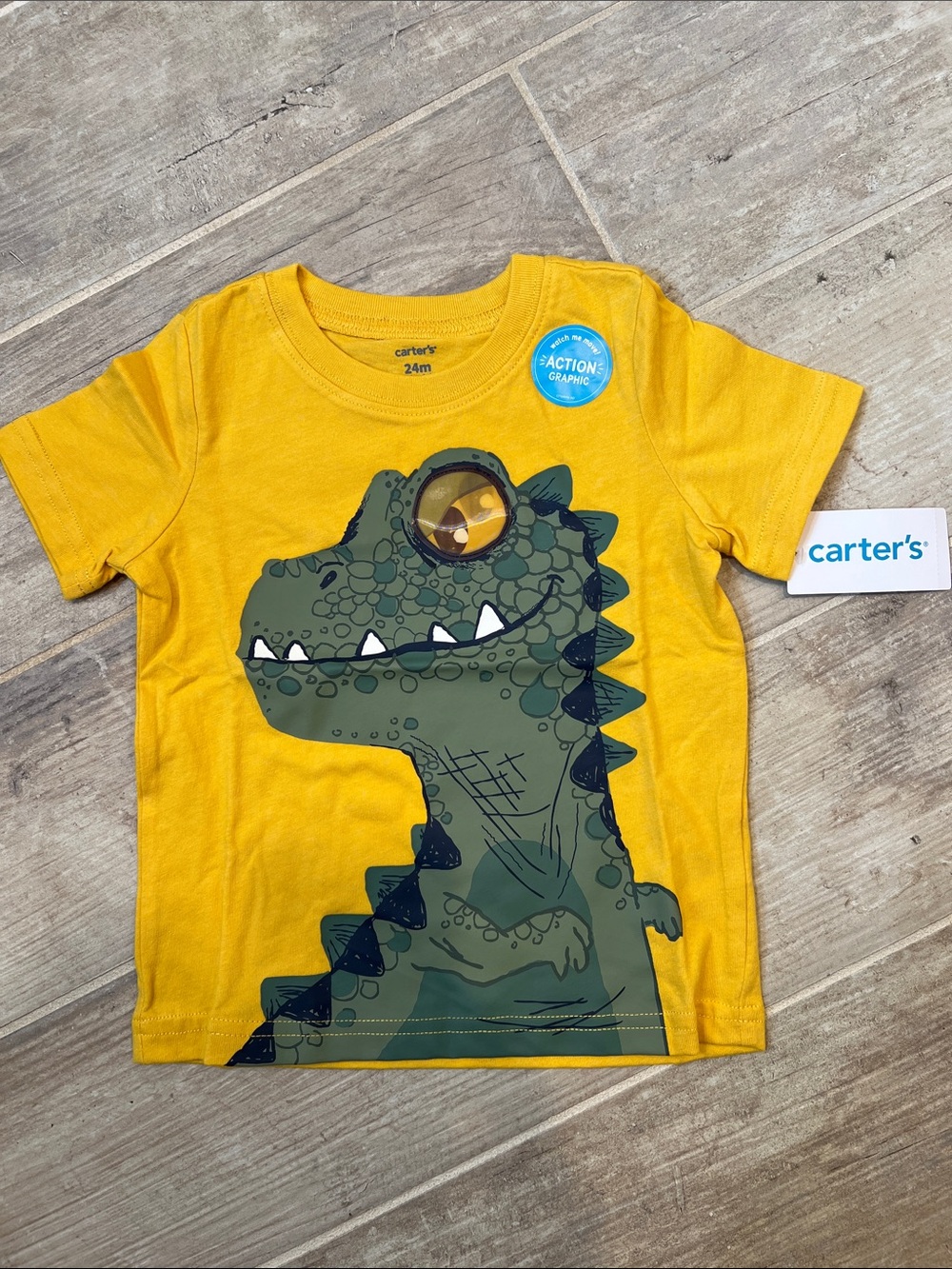 NWT Carter's Yellow Tee with Green Dino Action Graphic SIZE 24 mo